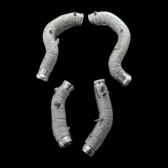 Two heat-wrapped M178 downpipes and two secondary pipes for the AMG GT S and GT R