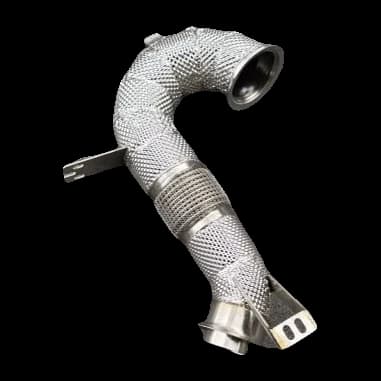 Single heat-wrapped M256 downpipe with V-band flange and flex section, for the E53 and CLE 53